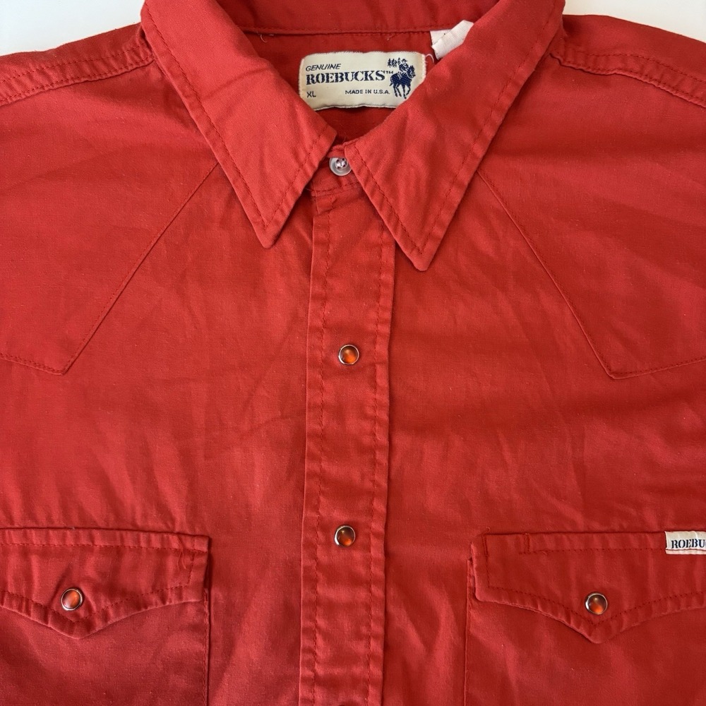 Roebucks Men's XL‎ Red Pearl Snap Button Up Western Yoke Long Sleeve Shirt VTG